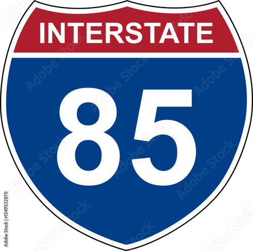 Interstate 85. Interstate highway sign. Road number. Signpost indicating route numbers in the U.S. Interstate Highway System. Even numbers run west to east. Odd numbers run north to south.