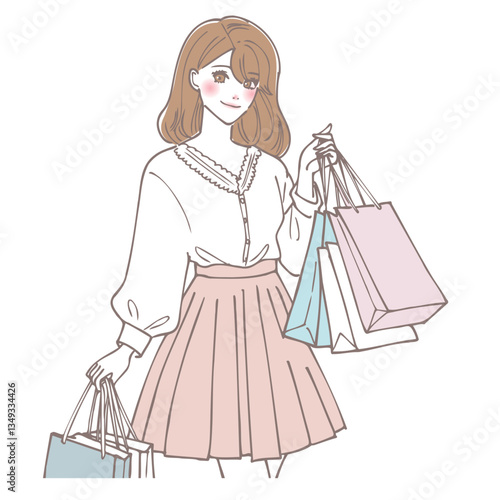 たくさんのショッピングバッグを持った女性