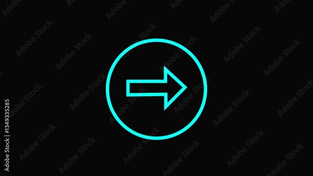 Directional right arrow icon animation within neon circle on isolated black background Directional right arrow icon animation within neon circle on isolated black background