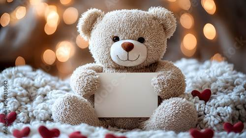 Wallpaper Mural Cute Teddy Bear Holding a Blank Card for Personalized Messages Torontodigital.ca