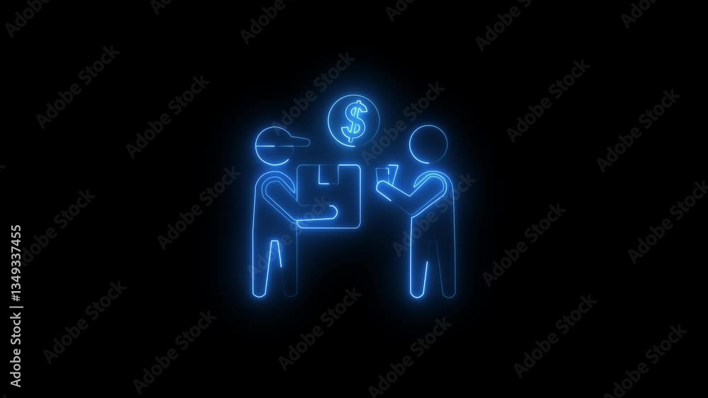 Glowing neon cash on delivery icon isolated on black background. 4k Video motion graphic animation Glowing neon cash on delivery icon isolated on black background. 4k Video motion graphic animation