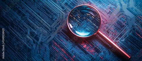 Cybersecurity Investigation: Magnifying Glass Examining Digital Network 