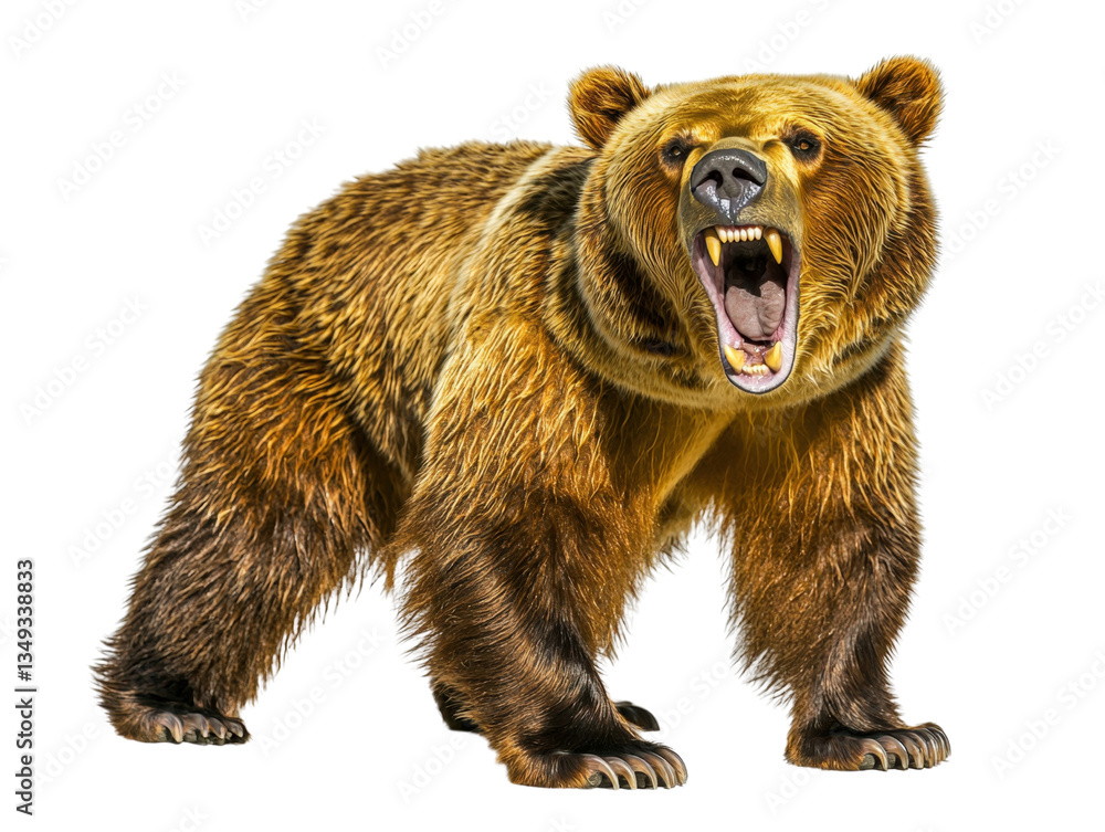 Fototapeta premium Ferocious Grizzly Bear Baring Teeth in Aggressive Stance