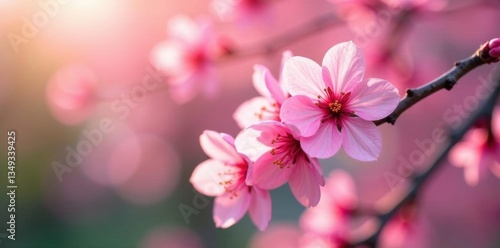 Wallpaper Mural Close up of vibrant pink cherry blossoms, soft focus background Springtime scene , macro, nature background, floral Torontodigital.ca