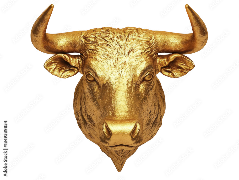 Naklejka premium Golden Bull Head Sculpture Decorative Wall Art for Interior Design