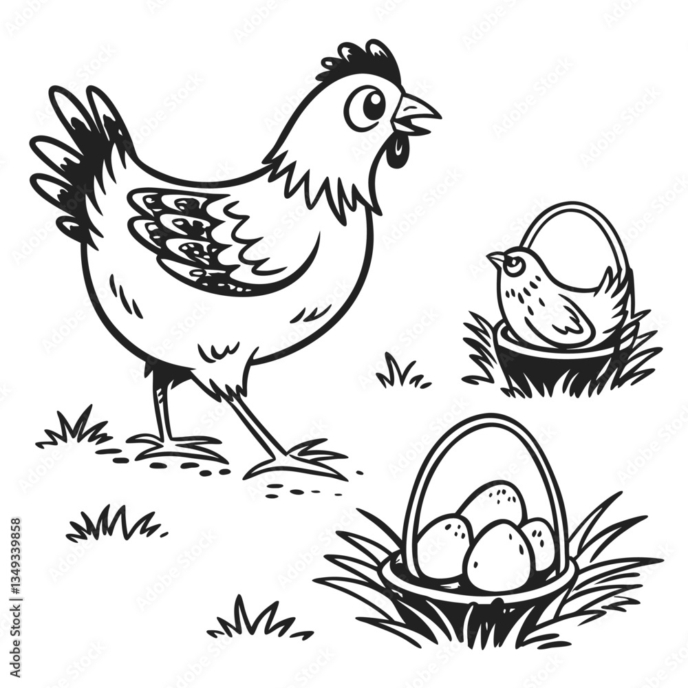 Fototapeta premium set-of-chicken-icon-hand-draw-black-colour-easter- (17).eps