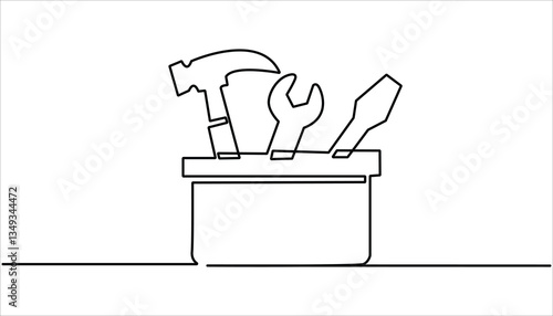 Mechanical wrench continuous one line drawing. Labor day wrench tools continuous one line drawing. Wrench single line drawing vector.

