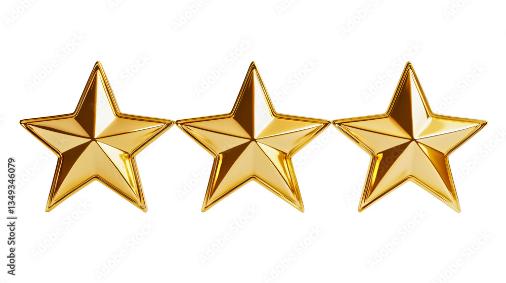 Obraz premium Golden stars, transparent, three golden stars used to rate customers and service users, three stars as a public rating indicator for a business.