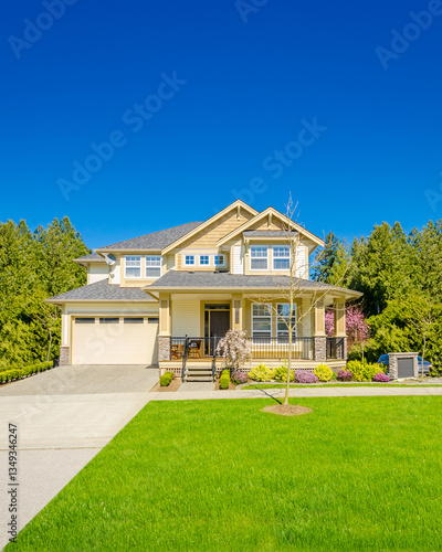 Two story luxury house with beautiful summer  landscape in Vancouver, Canada, North America. Day time on June 2024