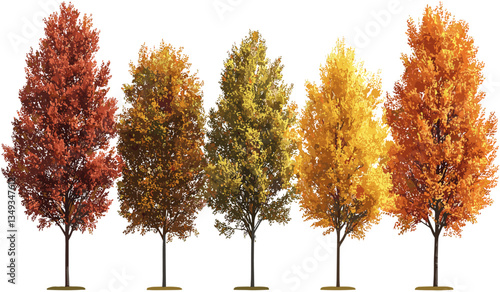 Autumn Trees PNG, vector large trees, transparent background, colorful autumn trees, seasonal foliage, cutout tree silhouette, fall nature illustration, trees in autumn colors