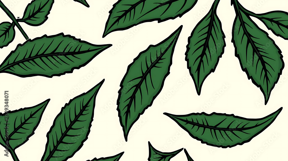 Fototapeta premium leaves at the bottom of a cream white background