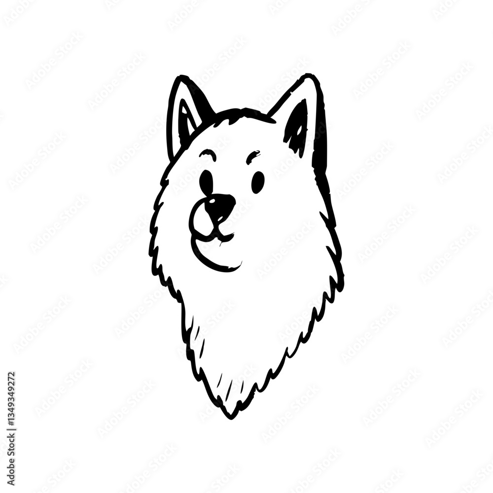 an adorable cartoon illustration of a fluffy dog with a friendly expression and playful eyes. It's a simple black and white sketch. an adorable cartoon illustration of a fluffy dog with a friendly expression and playful eyes. It's a simple black and white sketch.