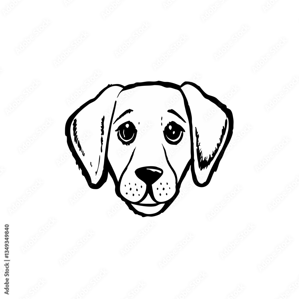 a dog's face vector art with a sad expression, a line art style. The dog has floppy ears, a cute nose, and a simple design vector illustration a dog's face vector art with a sad expression, a line art style. The dog has floppy ears, a cute nose, and a simple design vector illustration