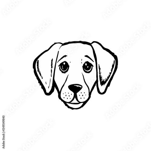 a dog's face vector art with a sad expression, a line art style. The dog has floppy ears, a cute nose, and a simple design vector illustration