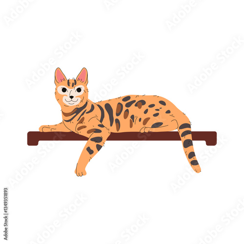 Bengal cat pedigree or hybrid cat breed. Vector illustration of purring animal or domesticated feline mammal. Kitten or kitty sign, pussycat or catling. Agile pet companion. House fauna. Zoology theme