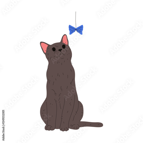 British shorthair breed or vector cat. Domestic purebred feline or domesticated pedigree. Cartoon kitten or purring puss, pussycat fauna or catling animal. Sociable agile mammal. Zoology and biology