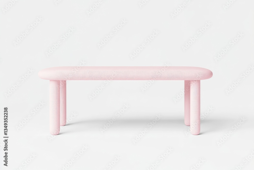 Pink upholstered bench with rounded top and chunky legs Pink upholstered bench with rounded top and chunky legs