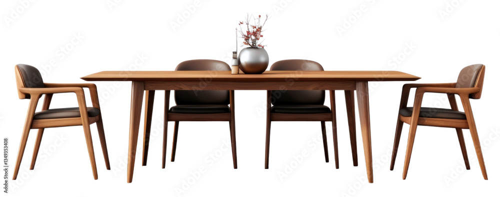 Fototapeta premium PNG A modern wood dinning furniture set minimalist interior chairs.