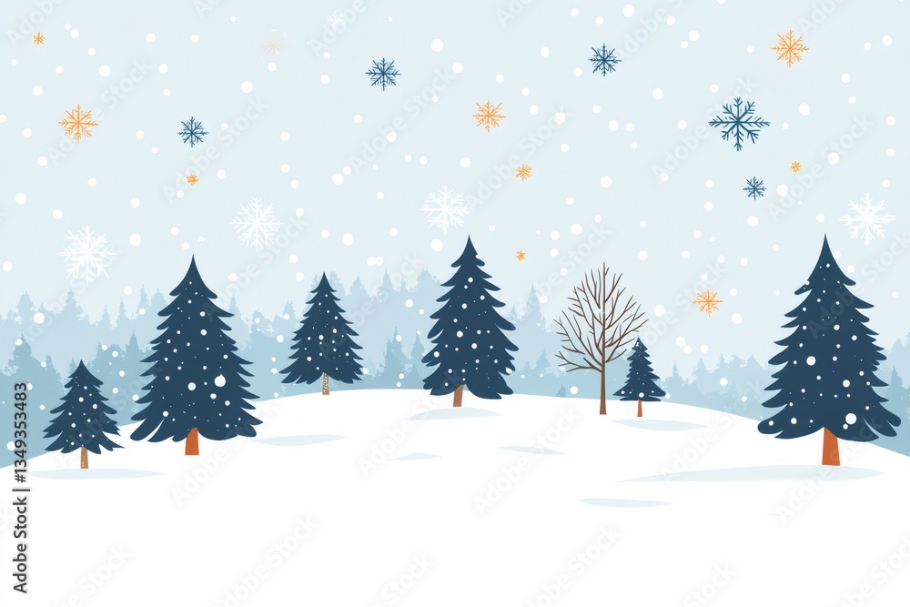 Snow falling on pine trees in winter wonderland Snow falling on pine trees in winter wonderland