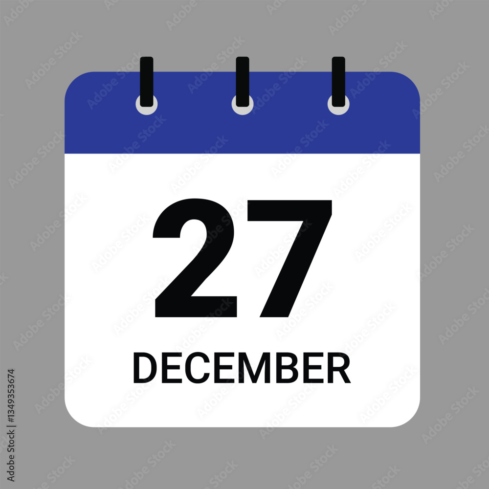 Vector illustration of a calendar icon showing dates and events. December 27 Calendar Icon – Flat Design, Minimalist Date Illustration Vector illustration of a calendar icon showing dates and events. December 27 Calendar Icon – Flat Design, Minimalist Date Illustration