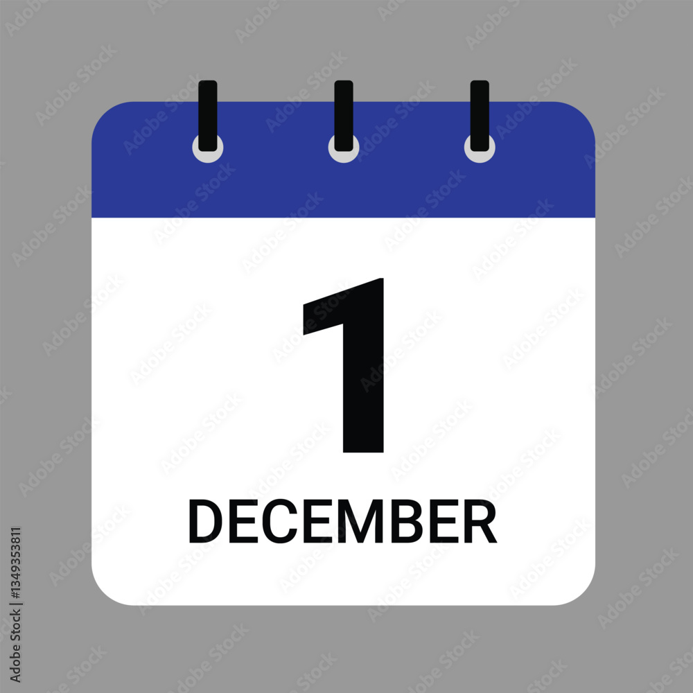 Vector illustration of a calendar icon showing dates and events. December 1 Calendar Icon – Flat Design, Minimalist Date Illustration Vector illustration of a calendar icon showing dates and events. December 1 Calendar Icon – Flat Design, Minimalist Date Illustration