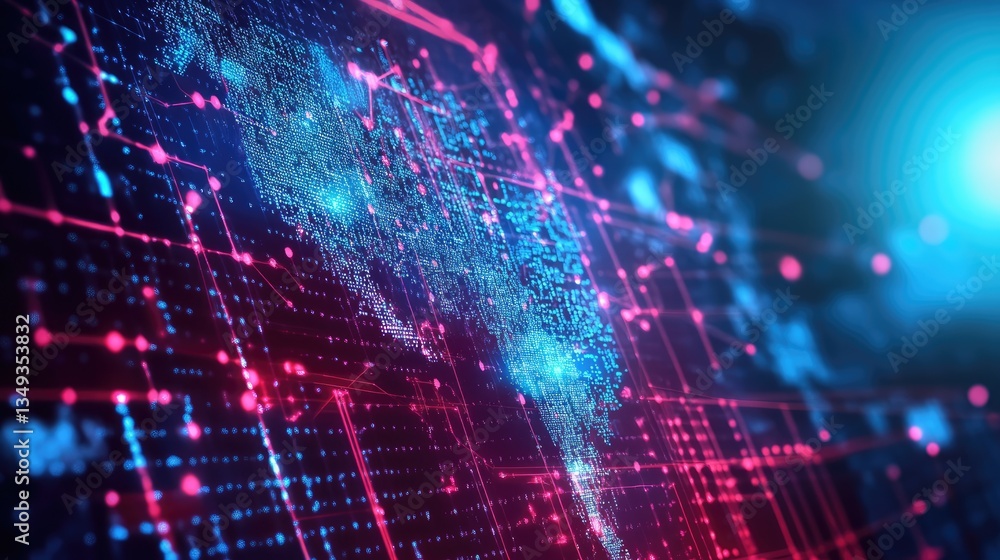 Fototapeta premium Abstract digital representation of a vibrant network map showcasing global connectivity and data flow
