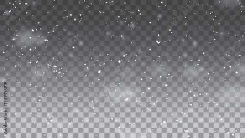 Falling snow on a transparent background. Abstract snowflake background. Fall of snow. Vector illustrator