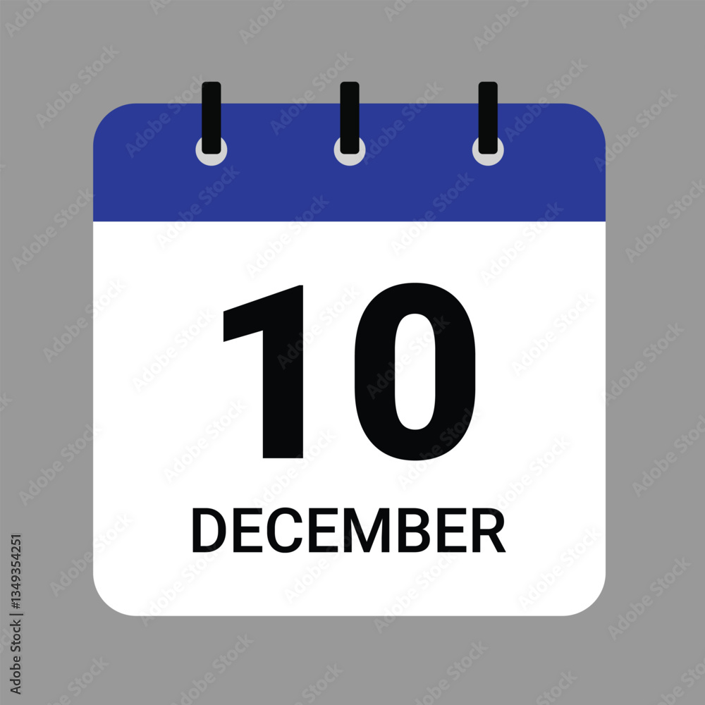 Vector illustration of a calendar icon showing dates and events. December 10 Calendar Icon – Flat Design, Minimalist Date Illustration Vector illustration of a calendar icon showing dates and events. December 10 Calendar Icon – Flat Design, Minimalist Date Illustration