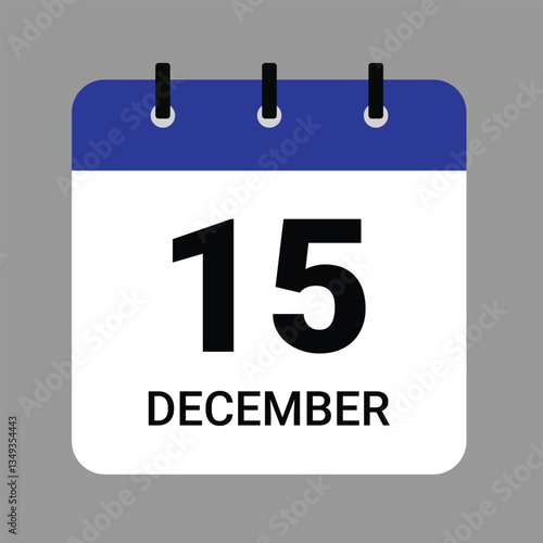 Vector illustration of a calendar icon showing dates and events. December 15 Calendar Icon – Flat Design, Minimalist Date Illustration