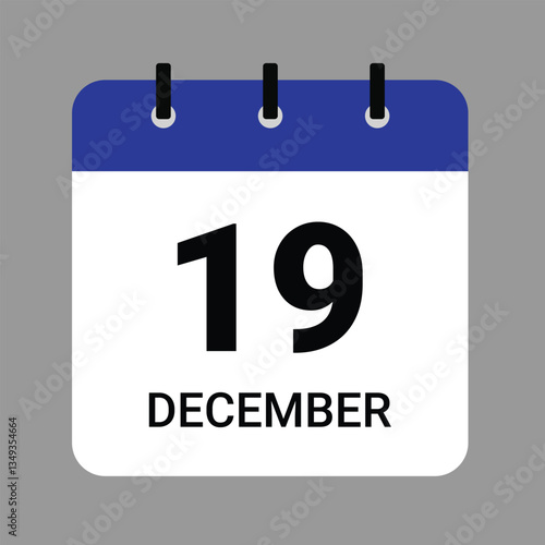 Vector illustration of a calendar icon showing dates and events. December 19 Calendar Icon – Flat Design, Minimalist Date Illustration