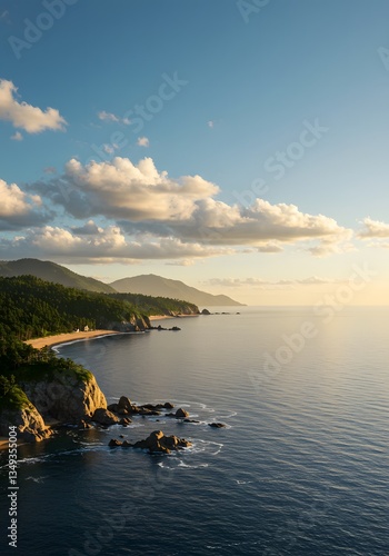 Scenic Coastal Landscape Sunrise Ocean View Beach Cliffs Clouds