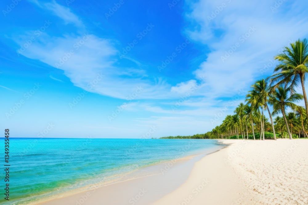 Experience Pure Tranquility Tropical Paradise With White Sand Beach, Blue Turquoise Waters, And Stunning Coastal Beauty Under Bright Blue Sky Experience Pure Tranquility Tropical Paradise With White Sand Beach, Blue Turquoise Waters, And Stunning Coastal Beauty Under Bright Blue Sky