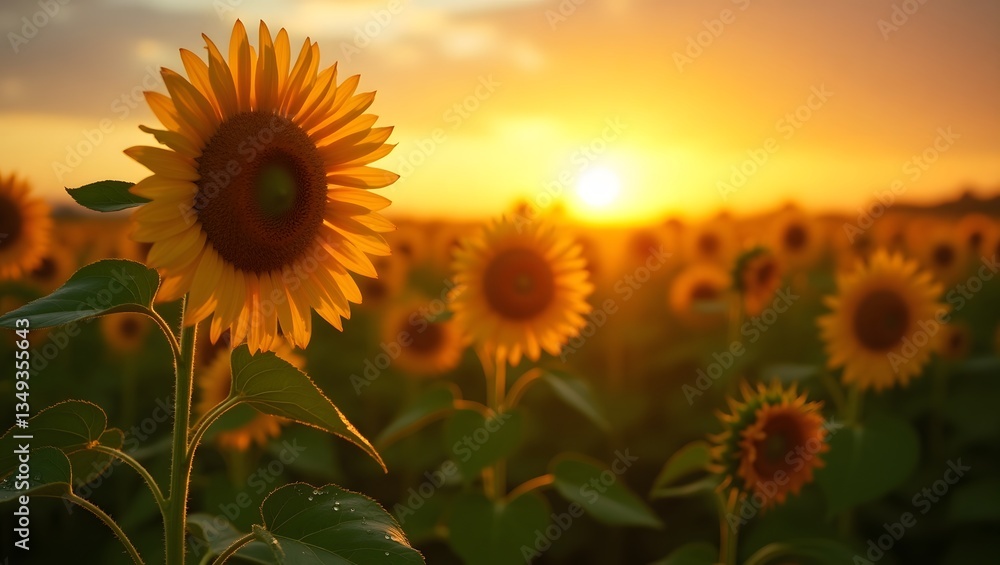 Fototapeta premium Sunflower Field Sunset Glow