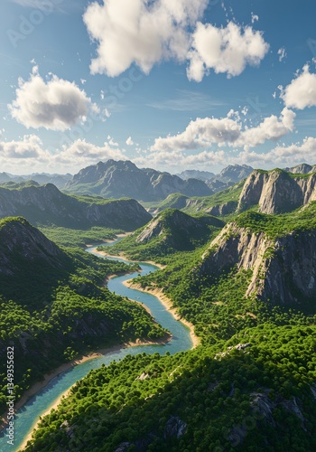 Serene River Valley Landscape Mountains Sky Clouds Nature