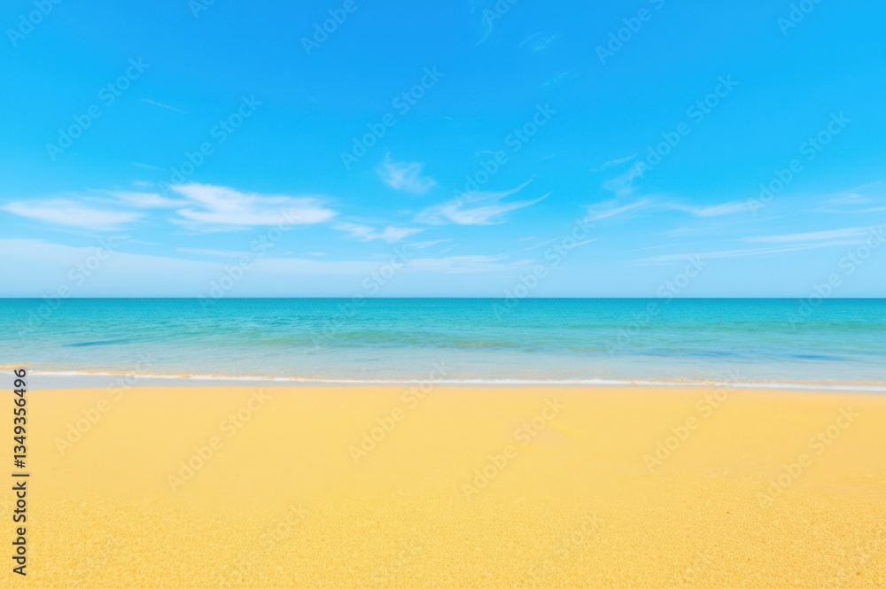 Golden Sand Meets Turquoise Ocean Serene Coastal Scene With Bright Blue Sky Perfect For Relaxation On Shoreline, Capturing Beauty Of Coast Golden Sand Meets Turquoise Ocean Serene Coastal Scene With Bright Blue Sky Perfect For Relaxation On Shoreline, Capturing Beauty Of Coast