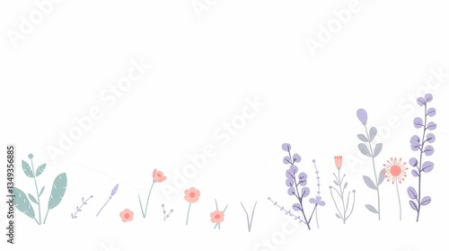 Botanical Border: A delicate arrangement of watercolor floral elements, depicting the softness of blossoms and greenery, offering a serene aesthetic