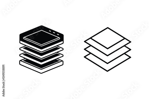 Layered Data Structure Design, Isometric and Flat Icons, Software, Graphic, UI, UX, Interface, Stack