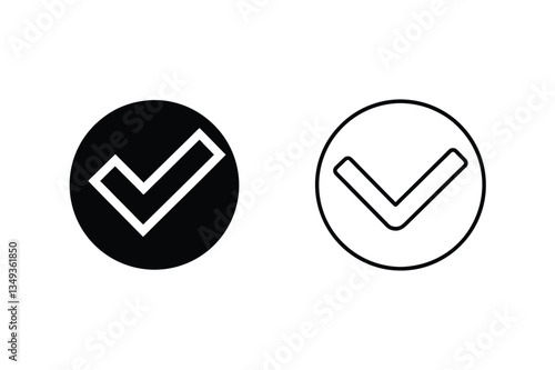 Check Mark Icons Black, White, Circle, Approved, Complete, Correct, Confirmation, Validation, Symbol