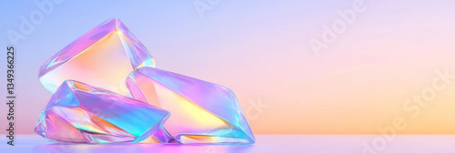 A cosmic-inspired geometric abstraction where translucent polygonal shards appear to hover in a