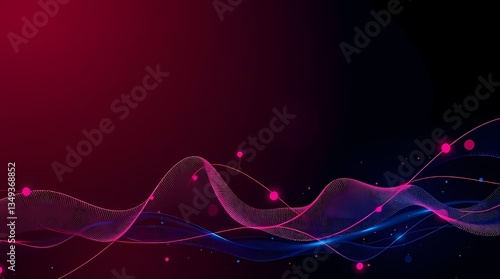 Obraz na płótnie Digital Waveform: A dynamic visual representation of digital data flows across a gradient backdrop, using flowing lines and dots w salonie