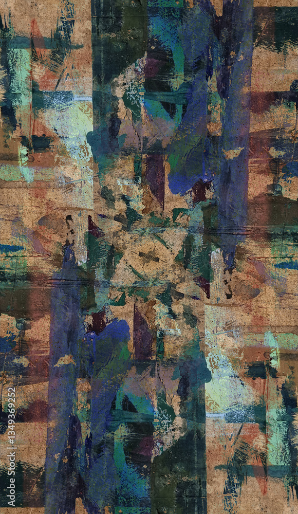 Naklejka premium Abstract painting on craft wood paper with brushstrokes of different colors. Illustration for background