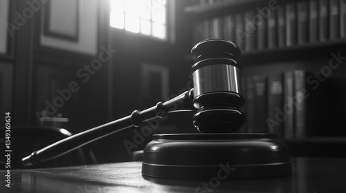 Lawsuit gavel in courtroom setting; legal proceeding
