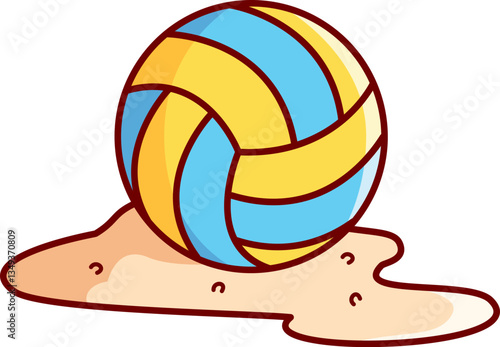 Volleyball on the Beach Vector Illustration Icon. Flat Cartoon Style