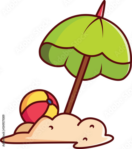 Green Umbrella on the Beach Vector Illustration Icon. Flat Cartoon Style