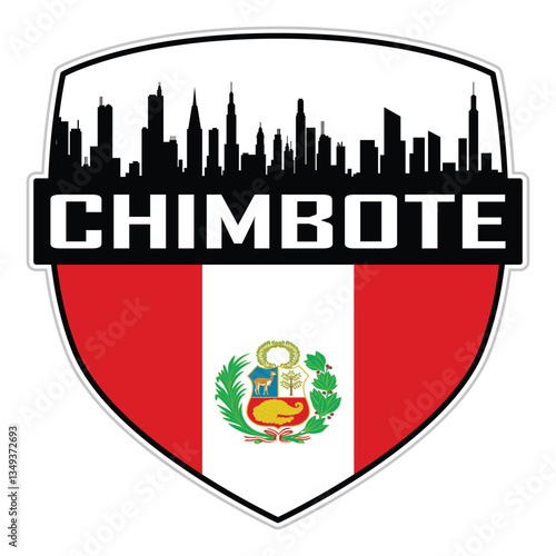 Chimbote Peru Flag Skyline Cityscape Silhouette Travel Souvenir Sticker Isolated Vector