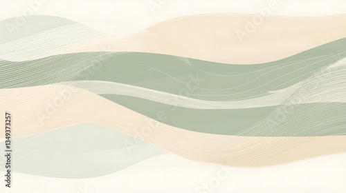 Abstract Wave Pattern in Sage Green and Beige Tones