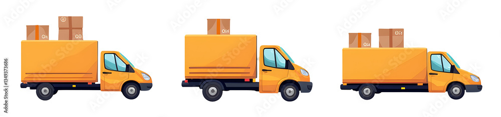Naklejka premium Delivery truck with boxes in three stages of movement. cut out,isolated, transparent background