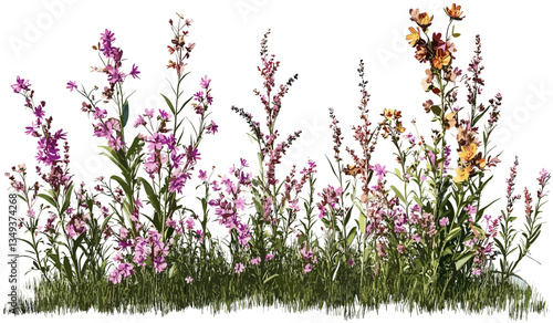 Flower meadow vector, blooming shapes, spring flowers, lush green field, vibrant floral designs, nature meadow, colorful blossoms, high grass, fresh greenery, wildflowers