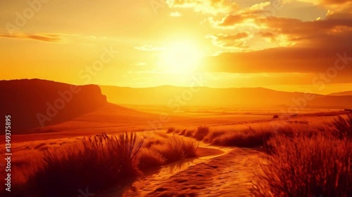 Stunning sunset over rolling hills with golden light and dramatic clouds
