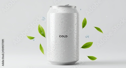 Wallpaper Mural Refreshing cold drink can with water droplets surrounded by green leaves Torontodigital.ca